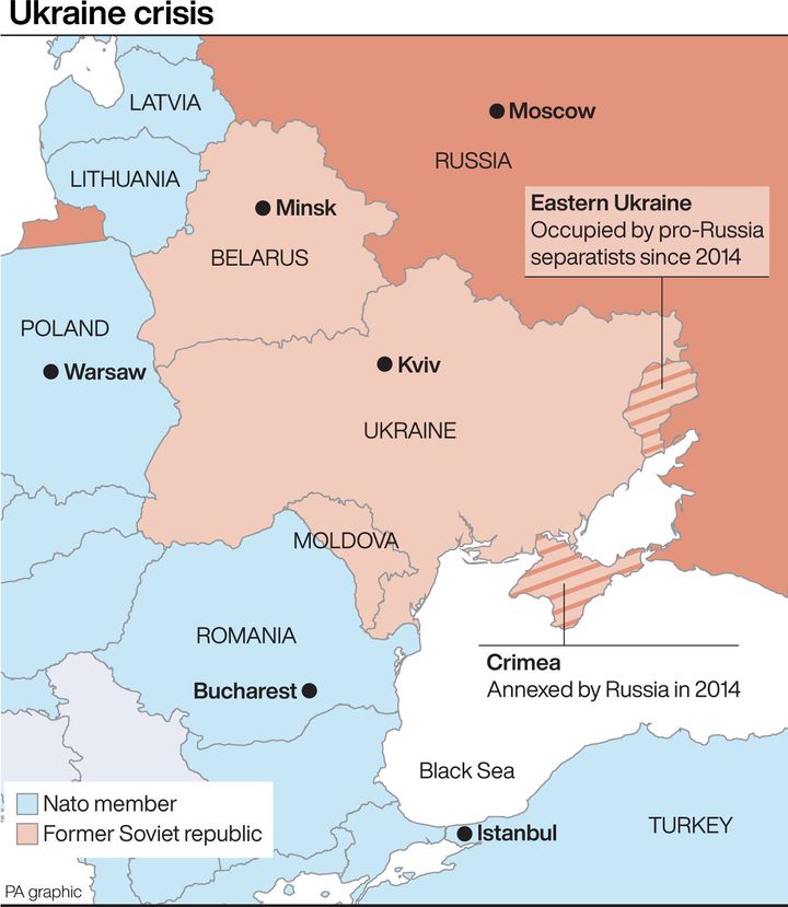 Map showing how the Ukraine crisis will affect Europe