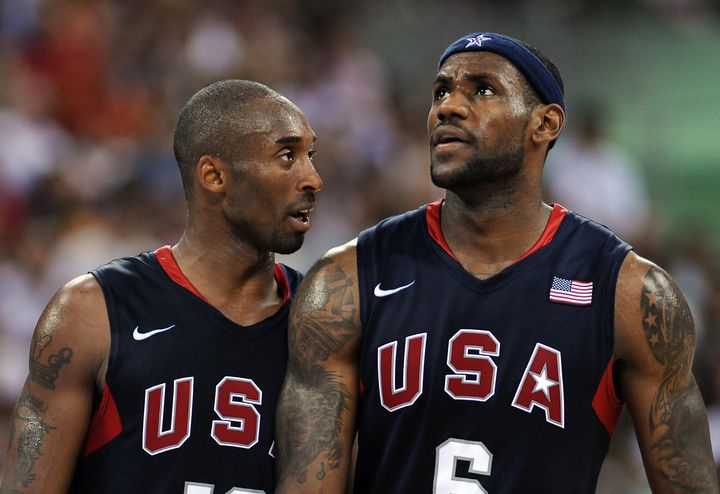 Kobe Bryant and LeBron James playing together on Team USA at the 2008 Summer Olympics in Beijing.