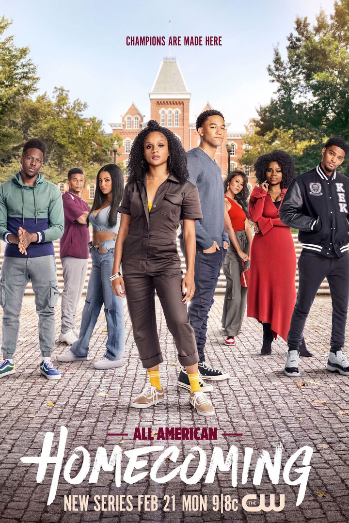 The cast of "All American: Homecoming" includes Mitchell Edwards (left) as Cam Watkins, Cory Hardrict as Coach Marcus Turner, Camille Hyde as Thea Mays, Geffri Maya as Simone Hicks, Peyton Alex Smith as Damon Sims, Netta Walker as Keisha McCalla, Kelly Jenrette as Amara Patterson and Sylvester Powell as JR.