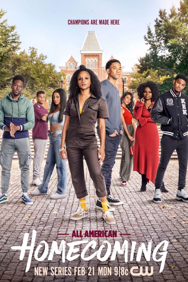 The cast of "All American: Homecoming" includes Mitchell Edwards (left) as Cam Watkins, Cory Hardrict as Coach Marcus Turner, Camille Hyde as Thea Mays, Geffri Maya as Simone Hicks, Peyton Alex Smith as Damon Sims, Netta Walker as Keisha McCalla, Kelly Jenrette as Amara Patterson and Sylvester Powell as JR.