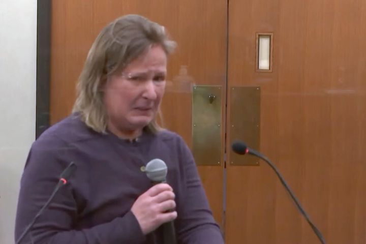 In this screen grab from video, former Brooklyn Center Police Officer Kim Potter speaks during a sentencing hearing Feb. 18, 2022 at the Hennepin County Courthouse in Minneapolis.