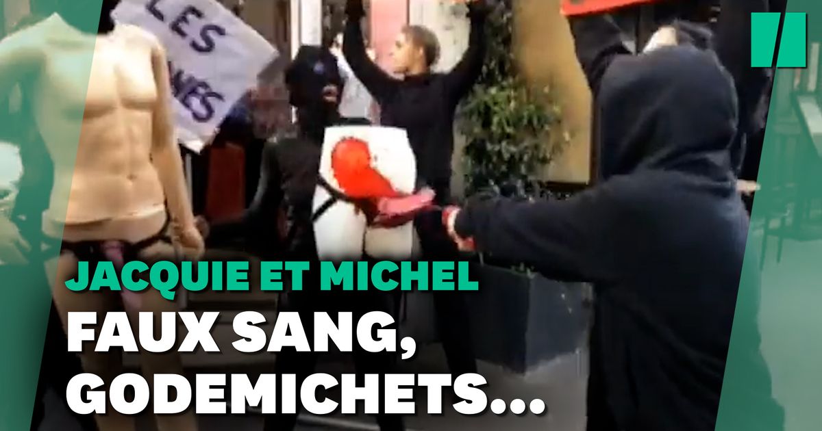 A Jacquie & Michel store in Paris targeted by an anti-pornography demonstration