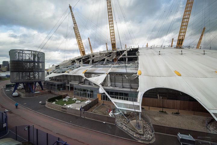 The O2's roof was severely damaged by Storm Eunice