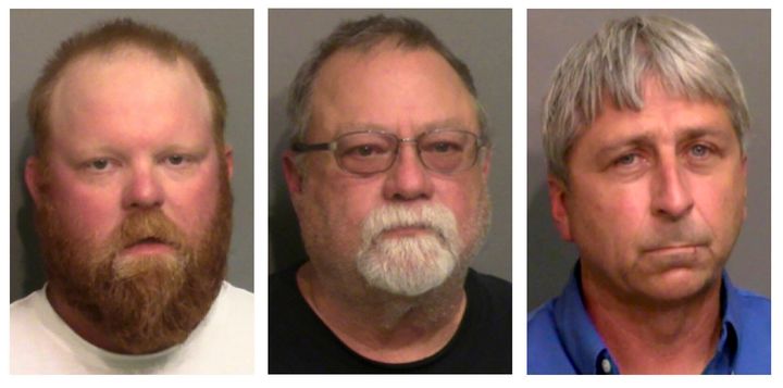 This combo of booking photos provided by the Glynn County, Ga., Detention Center, shows from left, Travis McMichael, his father Gregory McMichael, and William "Roddie" Bryan Jr. Legal experts say federal hate crimes charges in the 2020 chase and killing of Ahmaud Arbery could prove more difficult to prosecute than the fall murder trial that ended in convictions of three white men. 