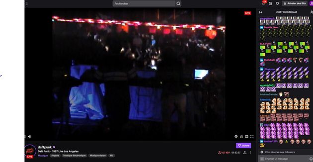 Captura de pantalla de Twitch del concierto de Daft Punk de 1997 en Los