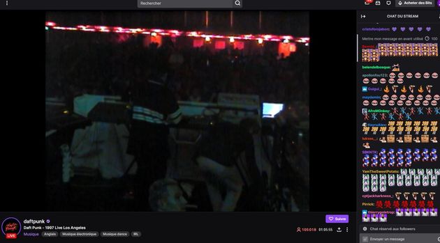 Captura de pantalla de Twitch del concierto de Daft Punk de 1997 en Los