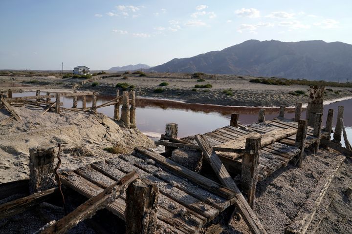 A rotting former boating dock is seen along the Salton Sea last year in Desert Shores, California.