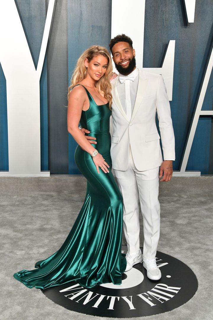 Lauren Wood and Odell Beckham Jr. at the 2020 Vanity Fair Oscar party on Feb. 9, 2020, in Beverly Hills, California.