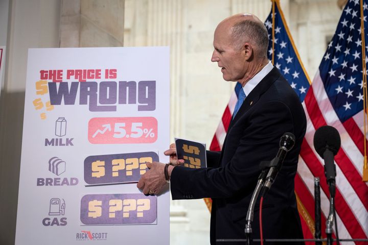 Sen. Rick Scott (R-Fla.) speaks during an inflation news conference on Capitol Hill on May 26, 2021.