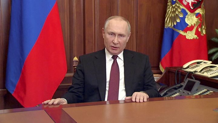 Ο Πούτιν κατά την διάρκεια του σημερινού διαγγέλματος.