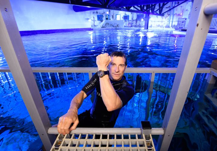 Bear Grylls descends into the snorkelling cage