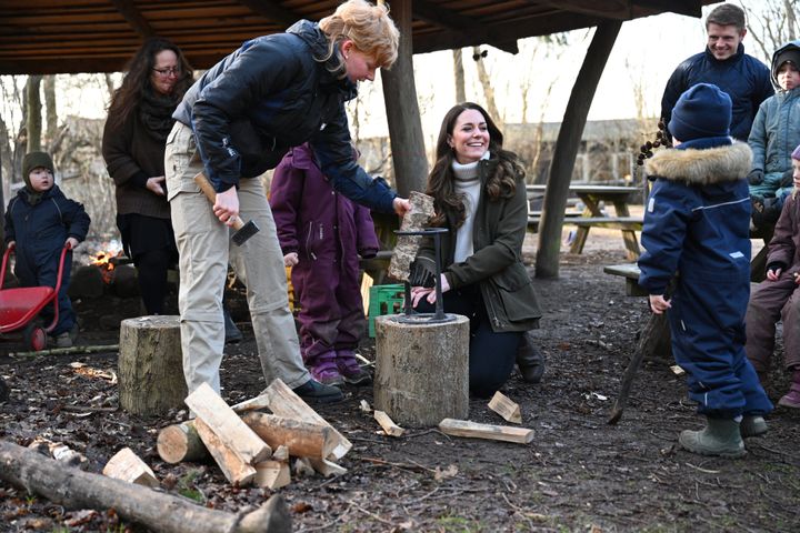 The Duchess of Cambridge visits othe Stenurten Forest Kindergarten on Feb. 23 in Copenhagen, Denmark. 