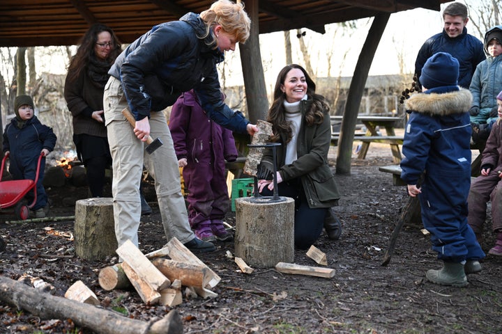 The Duchess of Cambridge visits othe Stenurten Forest Kindergarten on Feb. 23 in Copenhagen, Denmark.