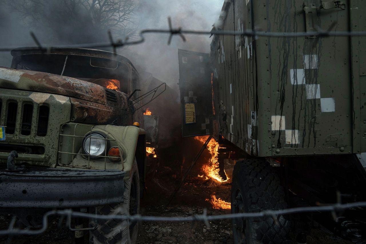 An air defense base in Mariupol in the aftermath of an apparent Russian strike.