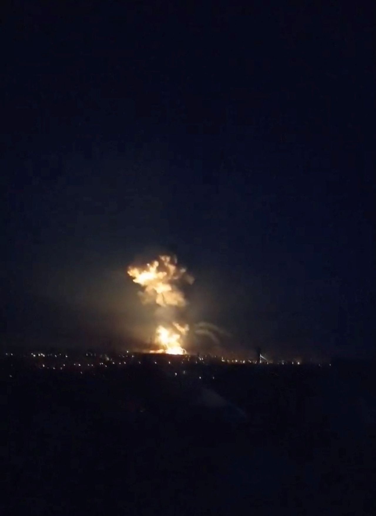View of an explosion near Dnipro, Ukraine, on Thursday.