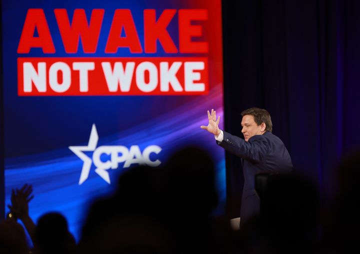 Florida Gov. Ron DeSantis speaks at the Conservative Political Action Conference in Orlando, Florida, on Thursday. DeSantis took the approach of several other speakers at CPAC, ignoring the Ukraine crisis entirely in his speech.