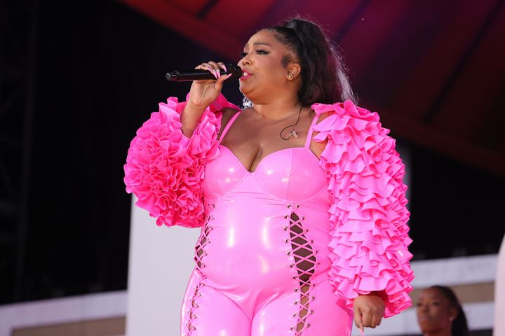 Lizzo on stage last year