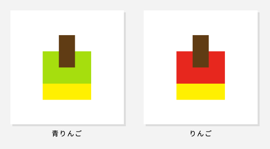 「青りんご」と「りんご」の粗ドット