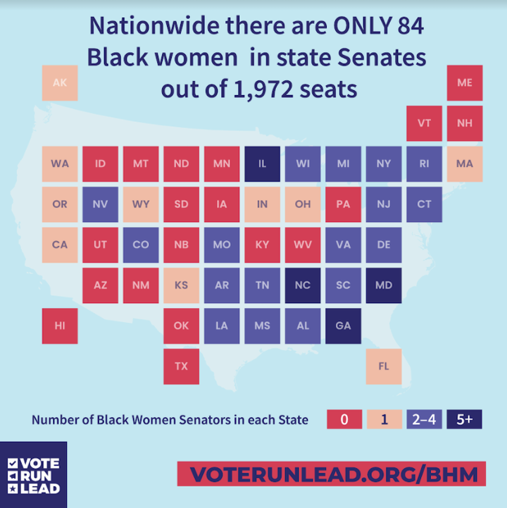 Black women in state senates, by state.