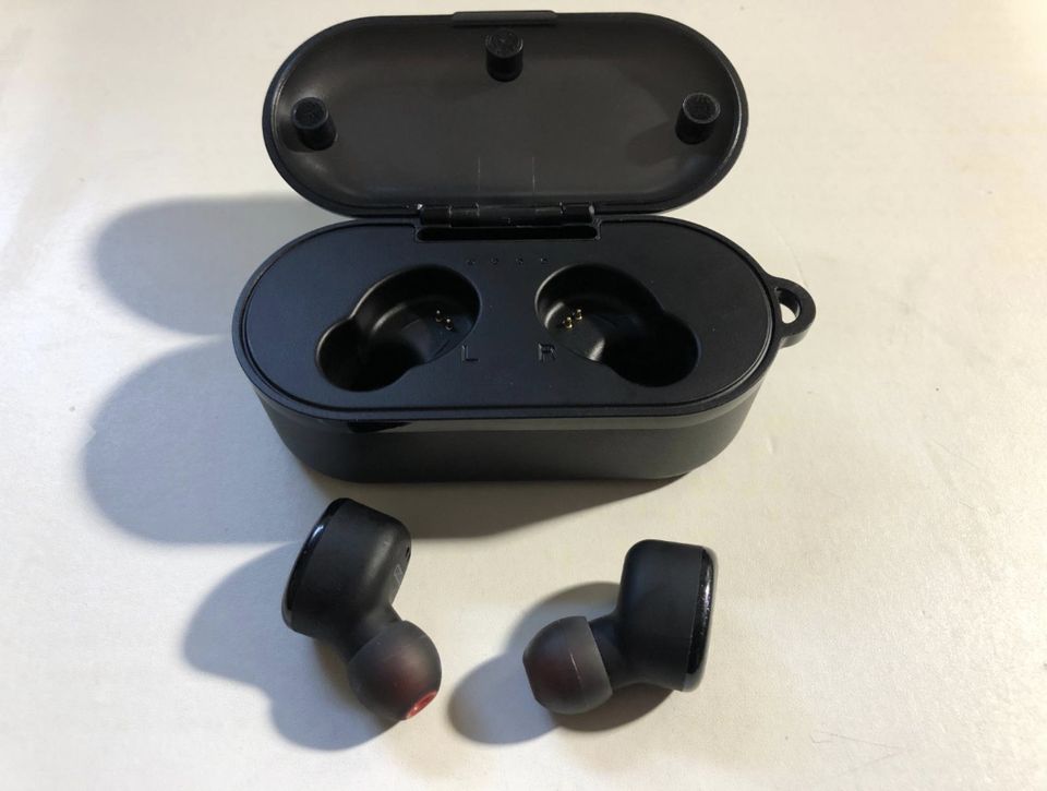 Bluetooth earbuds that are seriously perfect for anyone in search of budget-friendly wireless headphones they can wear all day. These have a charging case, come with different size caps to get your just-right fit, and are even sweat- and waterproof!