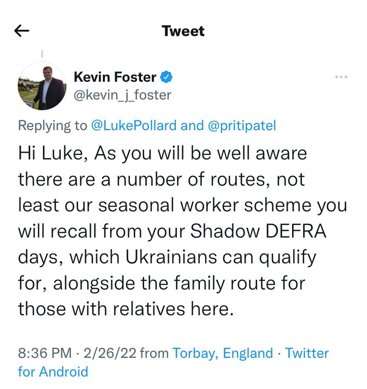 Kevin Foster's tweet, which has been deleted.