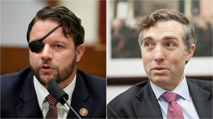 Reps. Dan Crenshaw (left) and Van Taylor face right-wing primary challenges from people who insist the 2020 election was stolen from Trump.
