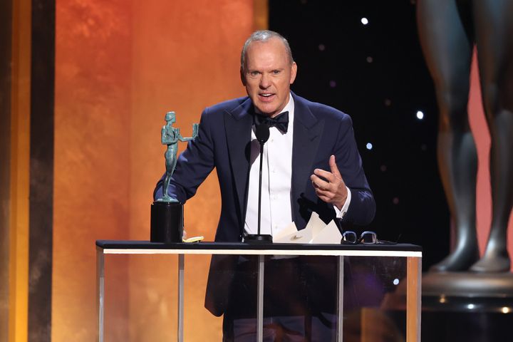 Michael Keaton accepts the Screen Actors Guild Award for Outstanding Performance by a Male Actor in a Television Movie or Limited Series for "Dopesick" on Sunday night.