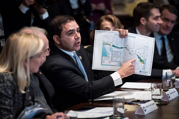 Cuellar, seen here at an immigration policy meeting at the Trump White House in 2018, insists that his support for tough border enforcement reflects his constituents' views.