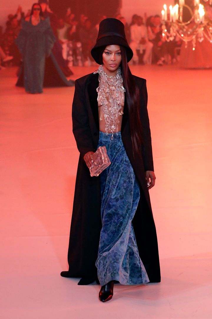 Naomi Campbell walks the runway during the Off-White Haute Couture Spring/Summer 2022 show as part of Paris Fashion Week on February 28, 2022 in Paris, France. (Photo by Estrop/Getty Images)
