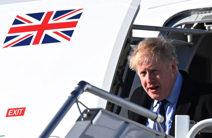 Boris Johnson arrives at Warsaw Chopin Airport this morning.