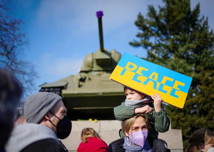 A demonstration in Berlin calling for peace in Ukraine. 