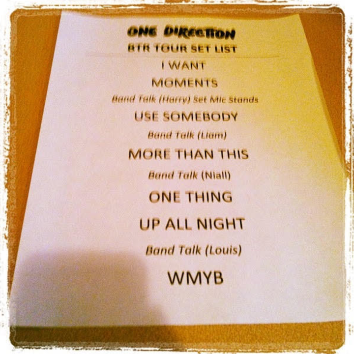 The author's first Instagram post, which featured a set list from one of One Direction's shows on their first U.S. tour.
