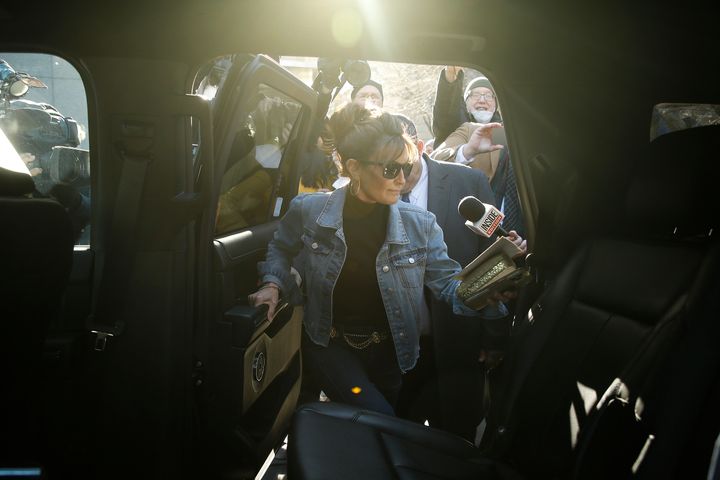 Sarah Palin leaves court Feb. 15 after her defamation case against The New York Times is dismissed.