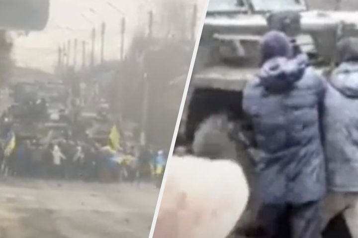 Ukrainian citizens tried to halt Russian tanks streaming into the country