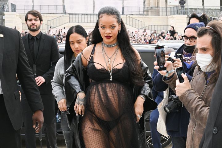 Rihanna at Dior's Paris Fashion Week show on Tuesday