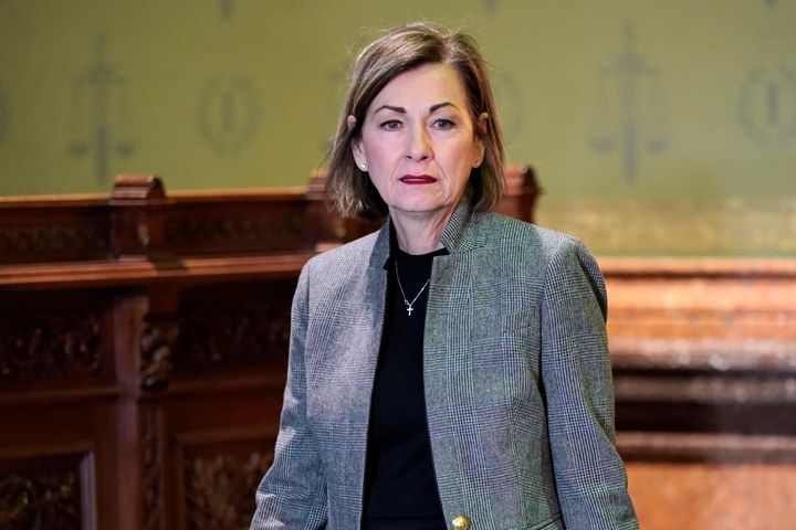 An auditor has repeated his recommendation that Iowa Gov. Kim Reynolds, seen in January, return nearly $450,000 in federal coronavirus relief funds that were used to pay staffers.