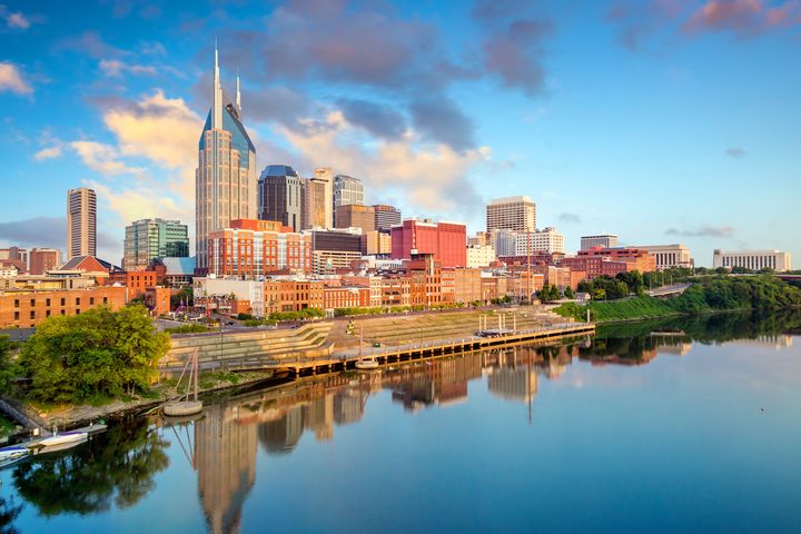 Nashville's downtown skyline at the Cumberland River.