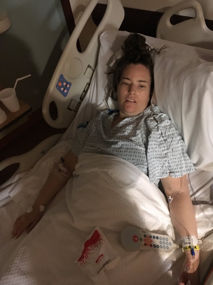 The author in her hospital bed after her second surgery.