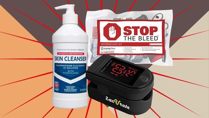 Experts recommend an antiseptic wash to prevent infection, a bleed control kit for critical cuts or wounds and a pulse oximeter to monitor how well someone is oxygenating.
