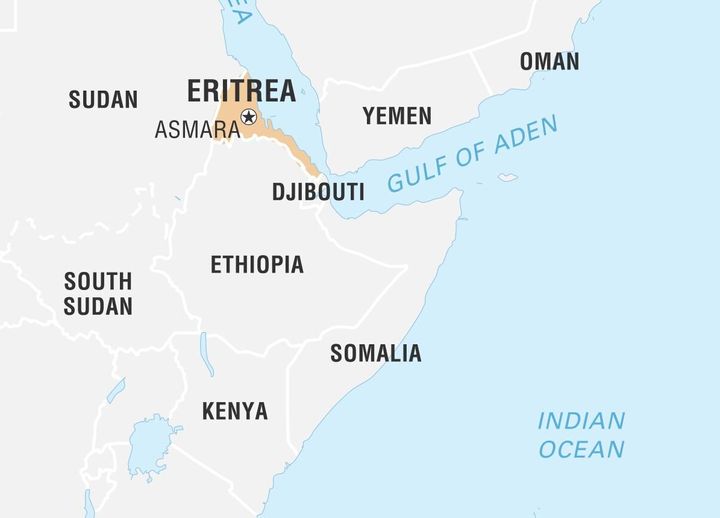 世界地図で見るエリトリアの位置