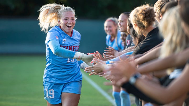 Stanford goalkeeper Katie Meyer, left, has died aged 22.