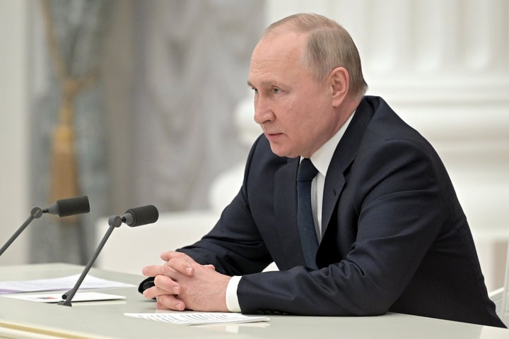 Russia's President Vladimir Putin is seen during a meeting with members of Russian business community in the Moscow Kremlin on Feb. 24.