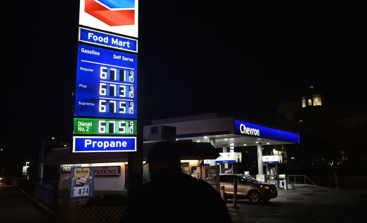 The prices for gas and diesel fuel, over $6.00 a gallon, are displayed at a gas station in Los Angeles on March 2.
