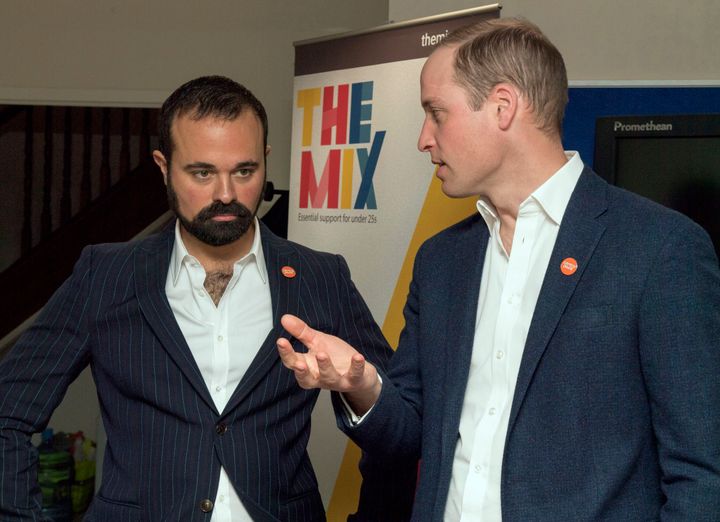 Evgeny Lebedev with Prince William at the launch of the Centrepoint helpline at Centrepoint in London in 2017. 