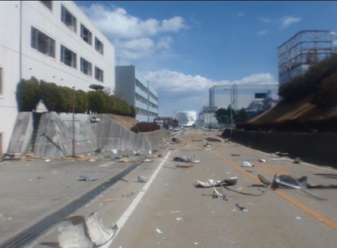 Around the reactor building after the hydrogen explosion.