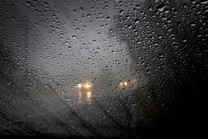 Looking at headlights through a wet windshield