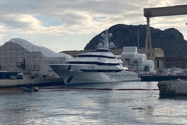 The yacht Amore Vero is docked in the Mediterranean resort of La Ciotat, France, Thursday, March 3, 2022. French authorities have seized the yacht linked to Igor Sechin, a Putin ally who runs Russian oil giant Rosneft, as part of EU sanctions over Russia's invasion of Ukraine. The boat arrived in La Ciotat on Jan. 3 for repairs and was slated to stay until April 1 and was seized to prevent an attempted departure. (AP Photo/Bishr Eltoni, File)