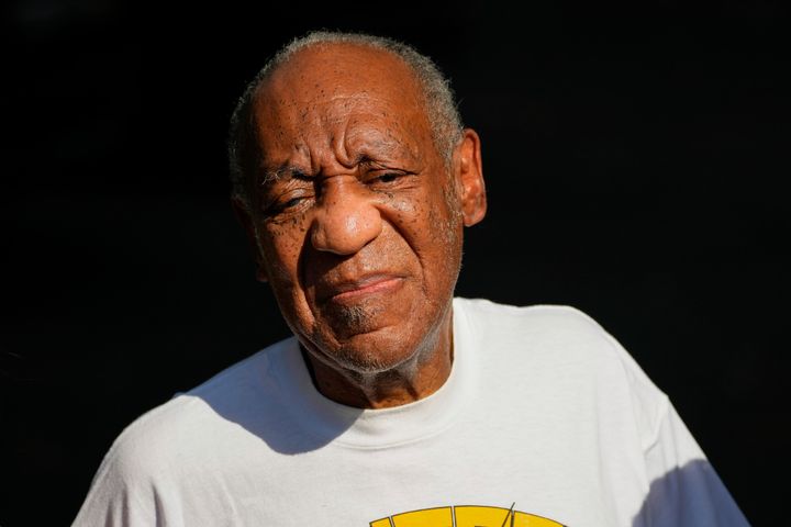 Bill Cosby reacts outside his home in Elkins Park, Pa., Wednesday, June 30,2021 after being released from prison. (AP Photo/Matt Slocum)