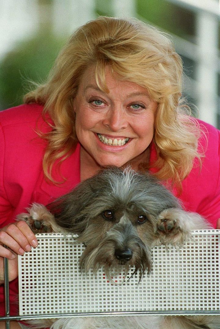 Lynda Baron posing with her canine co-star in Come Outside