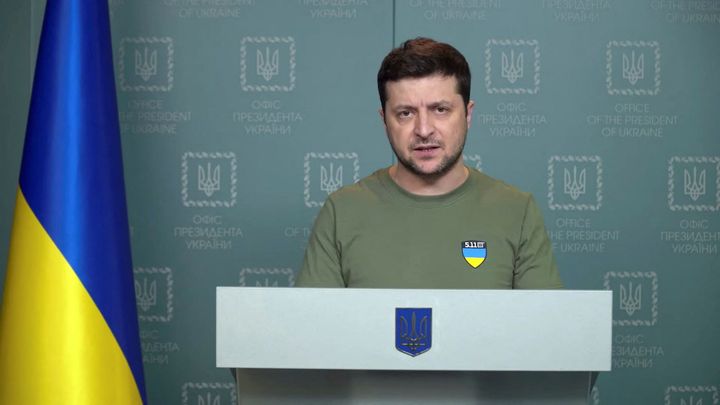 Ukrainian president Volodymyr Zelenskyy makes a statement in Kyiv,